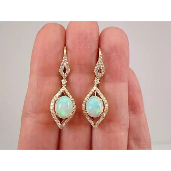 3Ct Oval Lab Created Fire Opal Women Drop Dangle Earrings 14k Yellow Gold Plated 925 Sterling Silver