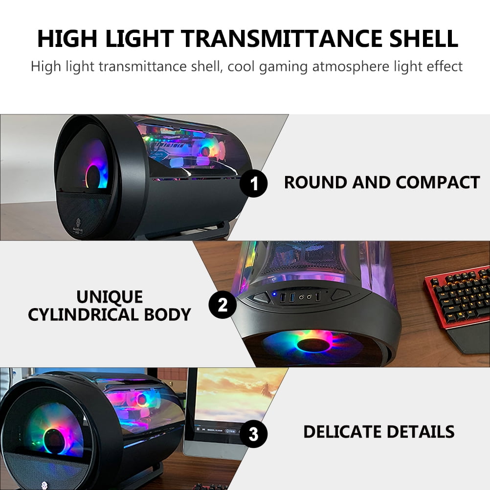 OUNONA Black Gaming PC Case with Transparent Side Window, Compact Size, 1.2mm Steel Frame for Desktop Build