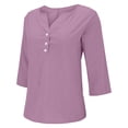 thumbnail image 5 of Summer Cotton Linen Shirts for Women 2026 Casual 3/4 Sleeve Tunic Tops Summer Beach Vacation Fashion T-Shirts, 5 of 6