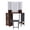Tigerwood, variant on Corner Vanity Set with Stool, Makeup Vanity Desk with LED Lights, Charging Station, 2 Cabinets, Side Shelves.