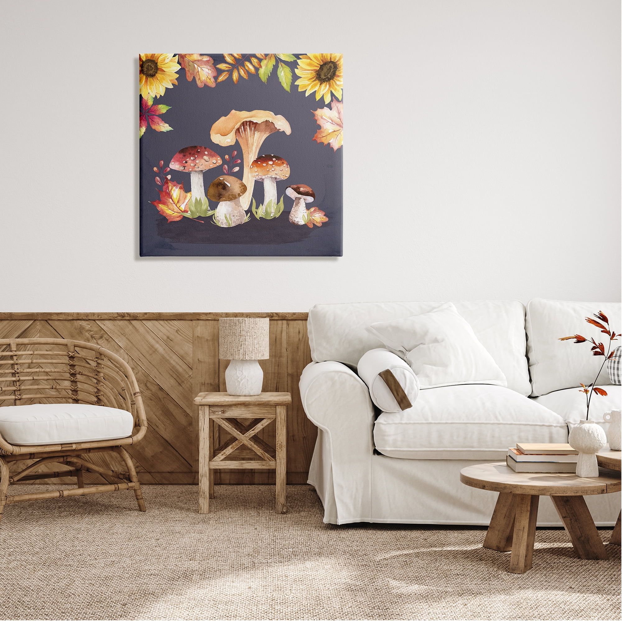 Stupell Woodland Mushrooms Autumnal Foliage Botanical & Floral Painting Gallery Wrapped Canvas Print Wall Art