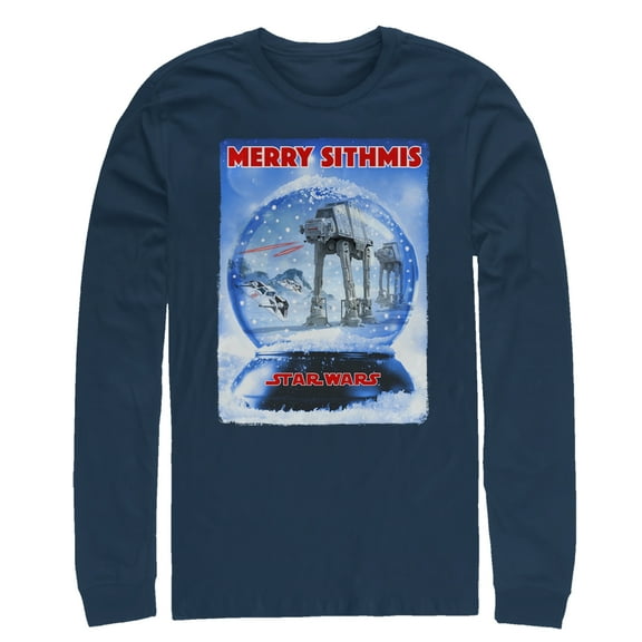 Men's Star Wars Christmas AT-AT Snow Globe Long Sleeve Shirt Navy Blue Medium