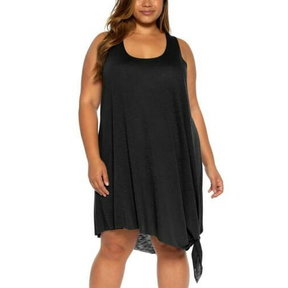 Becca ETC BLACK Plus Size Tie-Hem Sleeveless Tunic Dress, US 3X