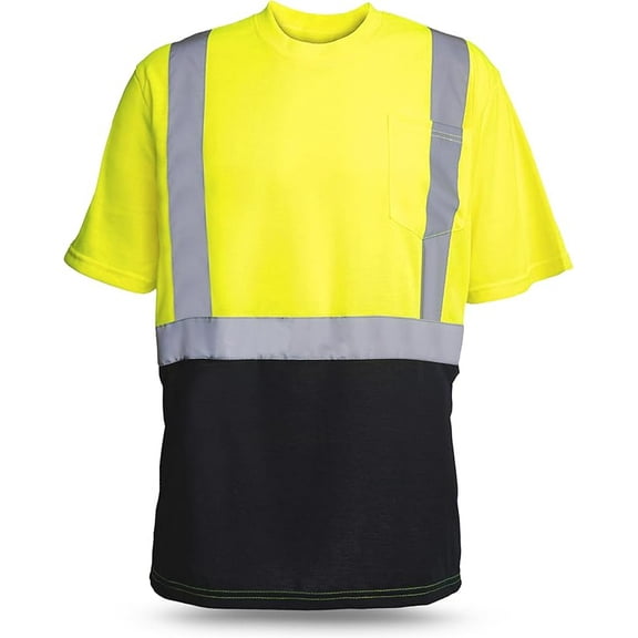 Moisture Wicking High Vis Shirt, ANSI Class 2 rated High Visibility Work Shirt with Stitched Reflective Tape