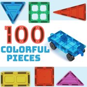 Click N' Play Magnet Build Deluxe 100 Piece 3D Magnetic Tile Building Set Extra Strong Magnets and Super Durable Tiles, Educational, Creative, Assorted Shapes and Vibrant Bright Colors