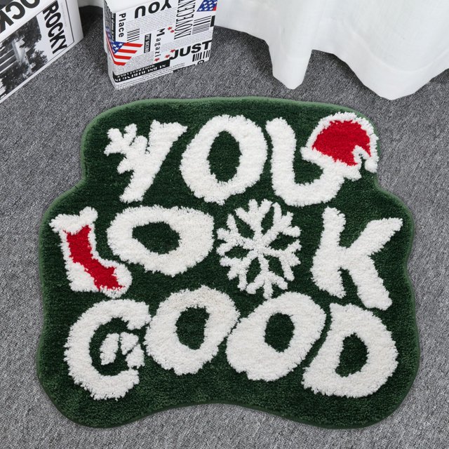 Alfombra de baño Urtlmaji 64x53 cm de microfibra antideslizante para Navidad