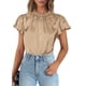 thumbnail image 1 of Blusa de Mujer PRETTYGARDEN Satín con Volantes Manga Corta Caqui M, 1 of 5