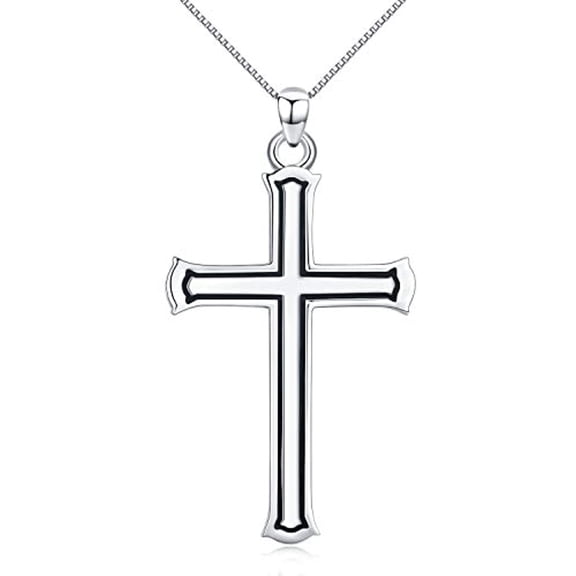 TANGPOET Silver Cross Necklace for Men 925 Sterling Silver Prayer Faith Pendant Jewelry Gift Graduation Anniversary Birthday