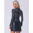 thumbnail image 4 of DARING DIVA Women's Glitter Mesh Mock Neck See Through Blouse M Silver, 4 of 6