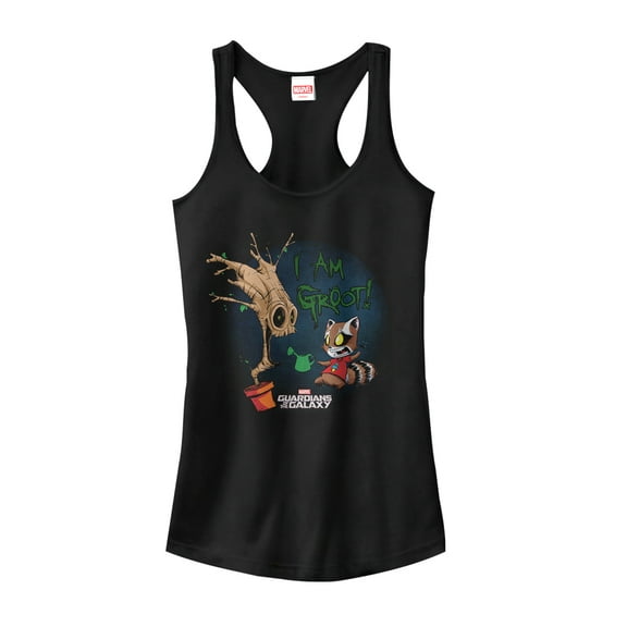 Junior's Marvel Guardians of Galaxy Groot Rocket Cartoon Racerback Tank Top Black X Large