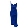 thumbnail image 6 of Wxolcjlv Women Solid Color Spaghetti Strap Slit Dress Velvet Bodycon Sweetheart Neck Evening Party Maxi Dress, 6 of 6