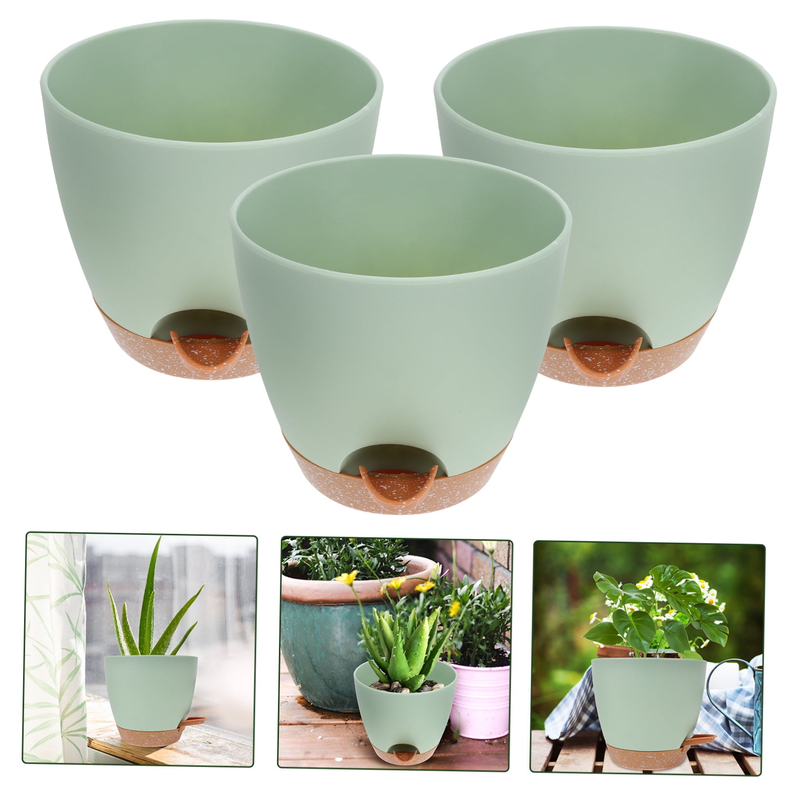 HONMEET 3-Piece Green Hydroponic Planter Set for Indoor Gardening, Plastic Pots Ideal for Home and Office Decoration