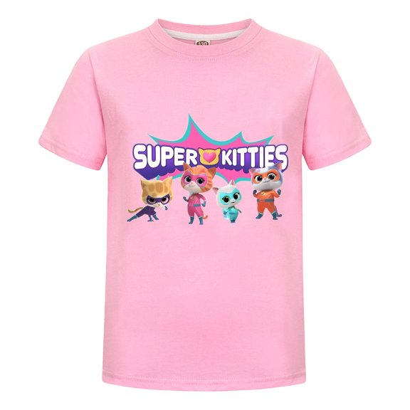 Kids SuperKitties Youth T-Shirt – Boys Girls Cartoon Cat Tee – Colorful Graphic Short Sleeve Shirt – Fun Summer Wear – Casual Top for Toddlers