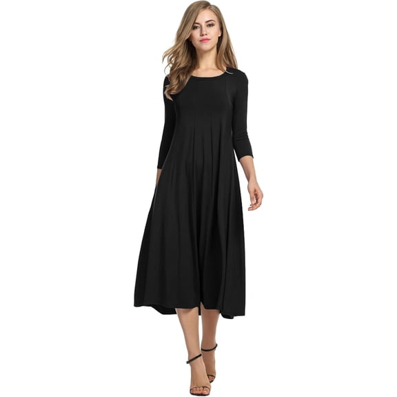 AURA Plus Size Women's 3/4 Sleeve A-line and Flare Midi Long Dress