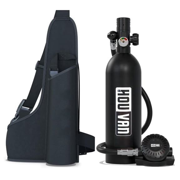 HOUVAN 1L(7 Cu ft) Mini Scuba Tank Diving Kit - with Backpack, Aluminum Alloy Aaterial, for Underwater Adventure/Black