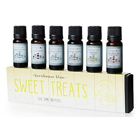 Sweet Treats Premium Grade Fragrance Oil - Gift Set 6/10ml Bottles - Banana Cream, Chocolate Mint, Blue Cotton Candy, Malibu Rum Cupcakes, Root Beer, Oatmeal Cookie