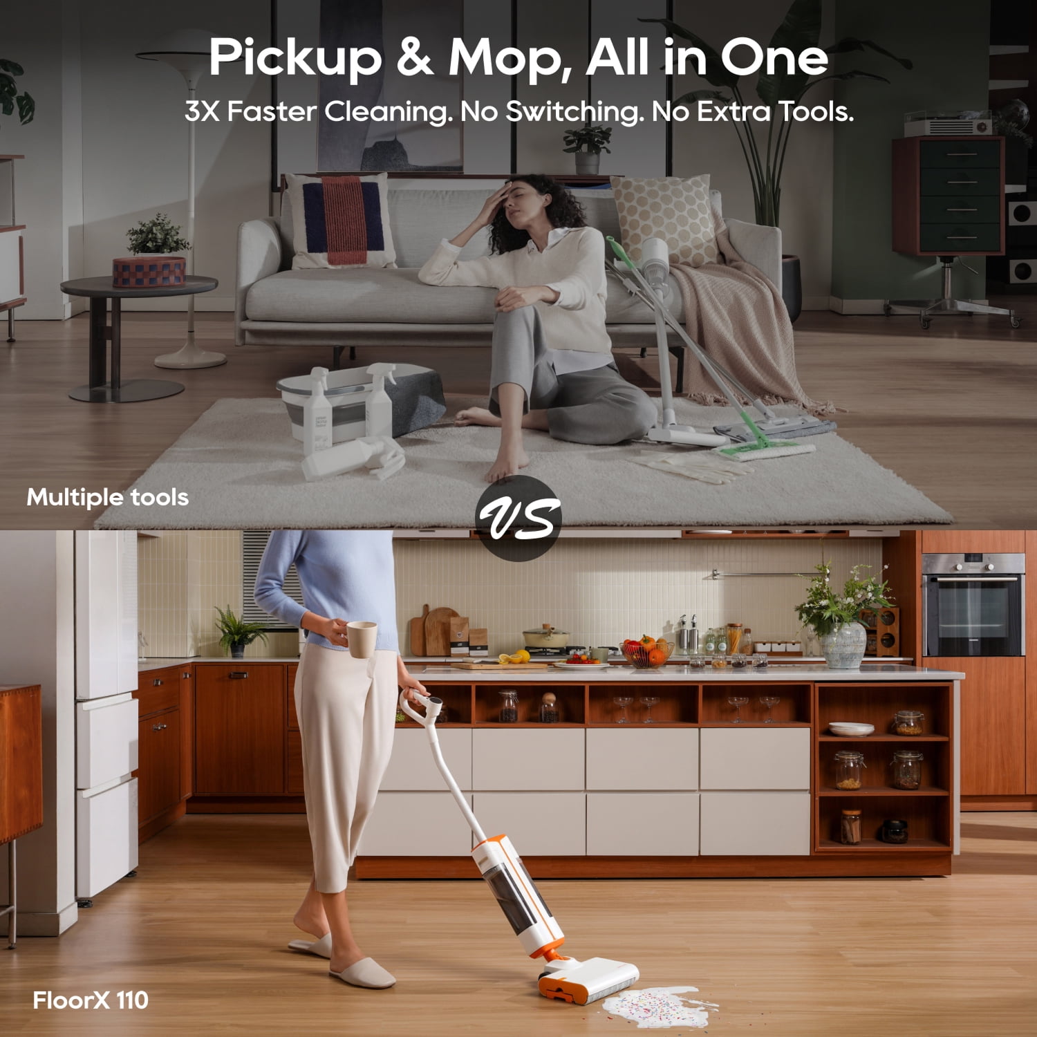 Dreame FloorX 110 Cordless Wet Dry Floor Washer for Tile, Marble, Wood & Laminate, Self-Cleaning Brush, Dual-Tank, 165° Lie-Flat, 45 Min, HMP16B