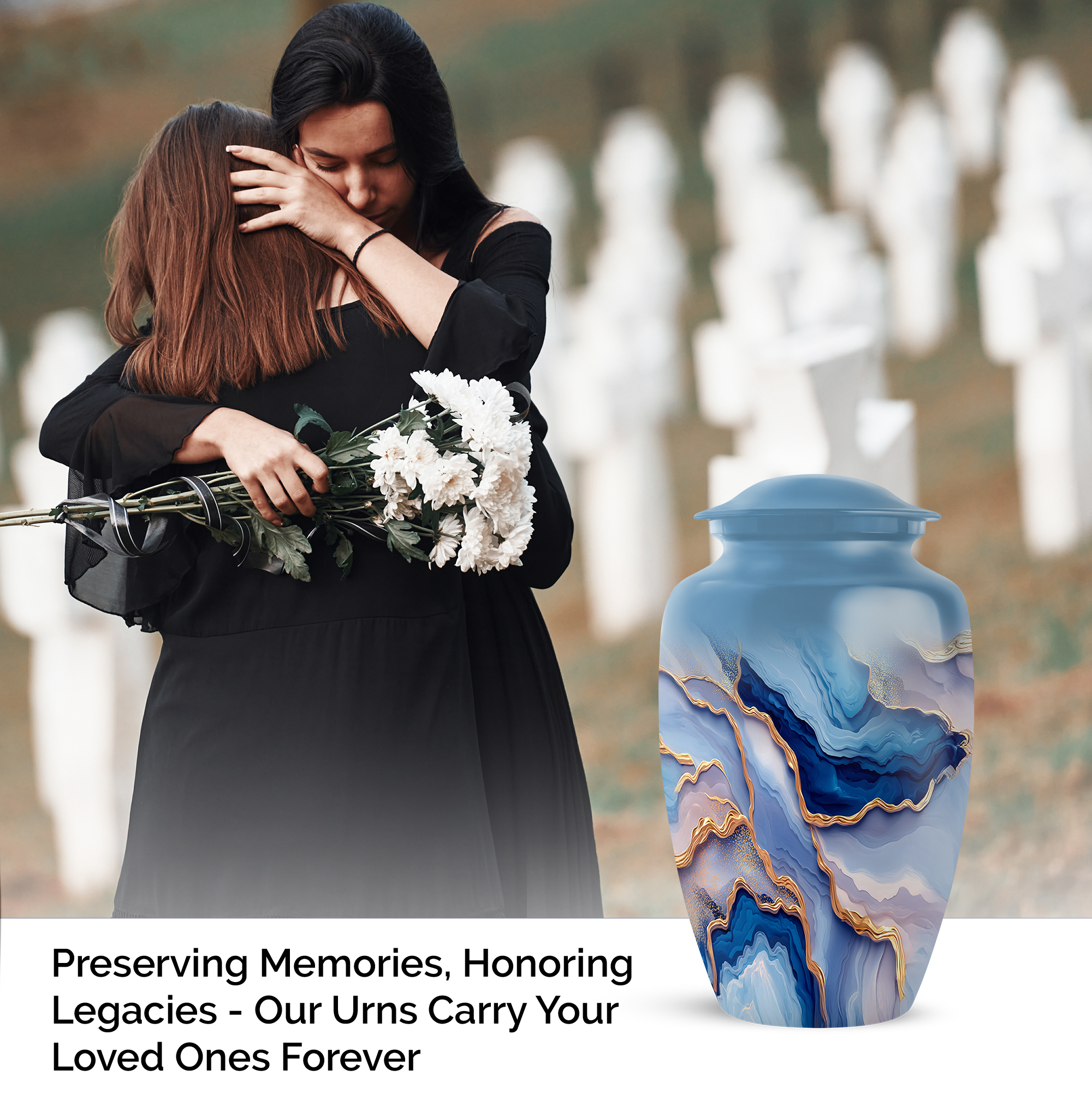 SABURIAL Blue Burial Decorative for Mom & Dad - Funeral Urns for Ashes - Combo 1 - Large with 3 Inch Pack of 1 - Human Remains Urn - Memorial Urns for Male & Female - Keepsakes Urn for Ashes