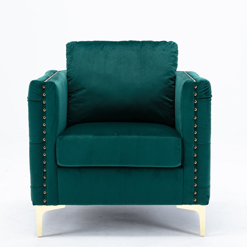 Canddidliike Modern Velvet Armchair, Tufted Button Chair with Row Nail and Steel Legs - Green