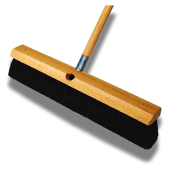 Floor Broom 18 Inch with Horsehair Bristles & 5ft Wood Handle - Smooth Floor Sweeping - Warehouse, Showroom, Shop Use - Fine Dust & Debris Removal