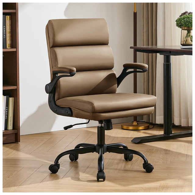 Silla de oficina Amseatec ajustable con respaldo medio, cuero regenerado