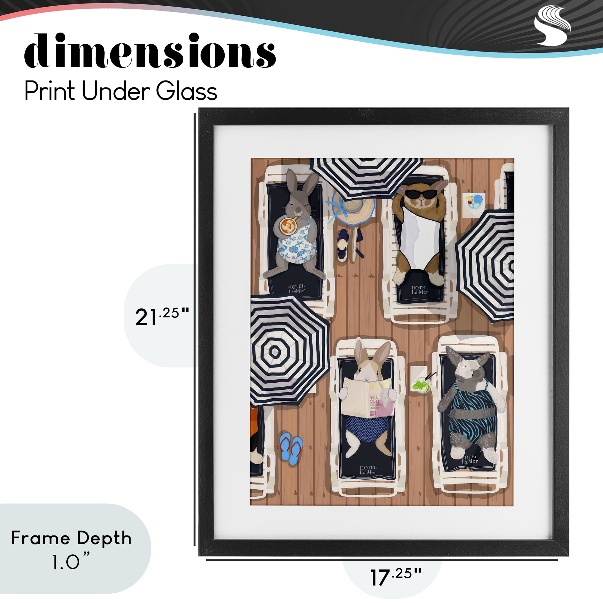 Stupell Industries Rabbits at Hotel La Mer Black Framed Print Under Glass, design by Hanna Melin