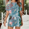 thumbnail image 2 of Lucky Koi Fish Lotus Leaf Pajama Set for Women 2 Piece Sleepwear Loungewear Short Sleeve, 2 of 7