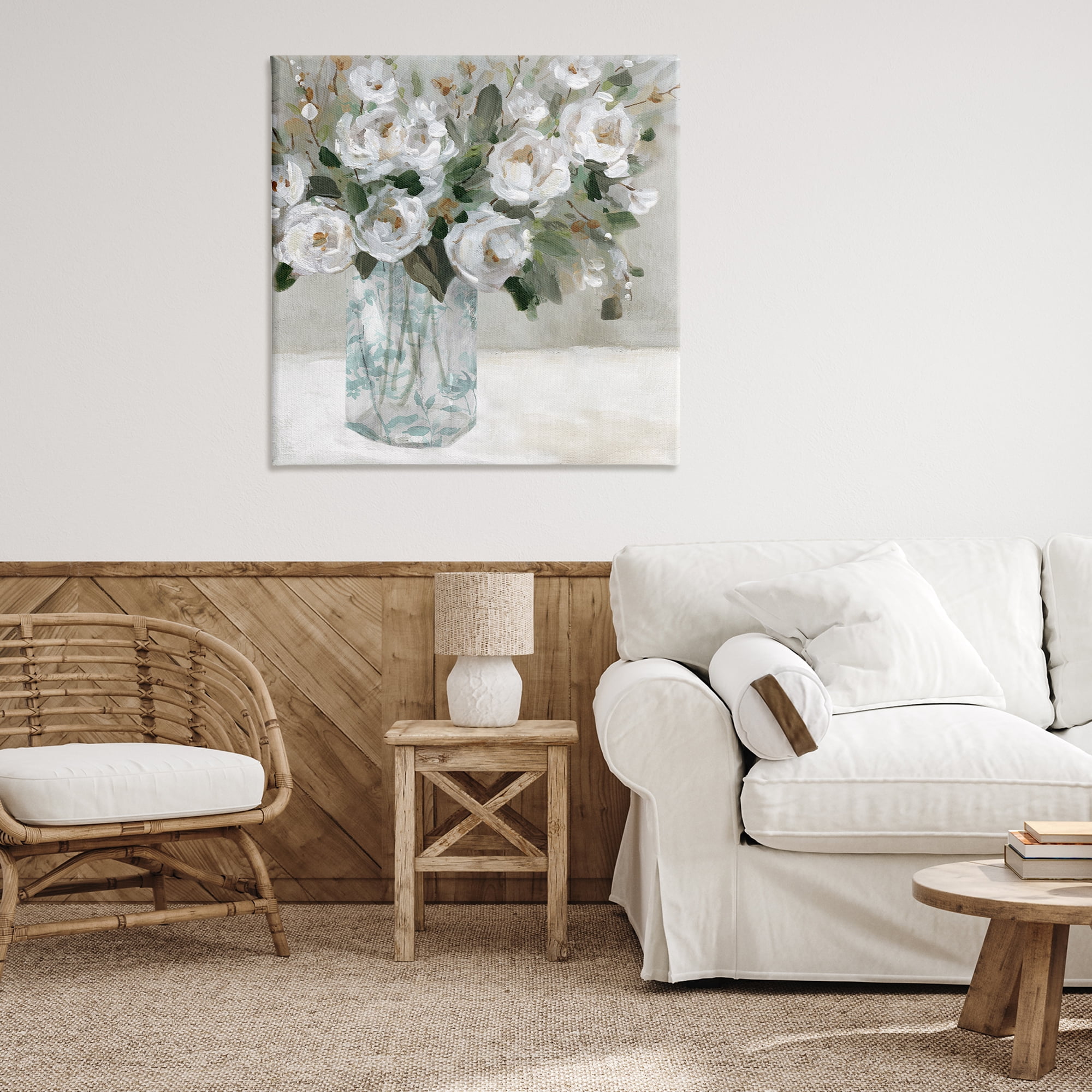 Stupell Industries Lovely White Roses Plants & Flowers Painting Wrapped Canvas Art Print Wall Art, 36 x 36