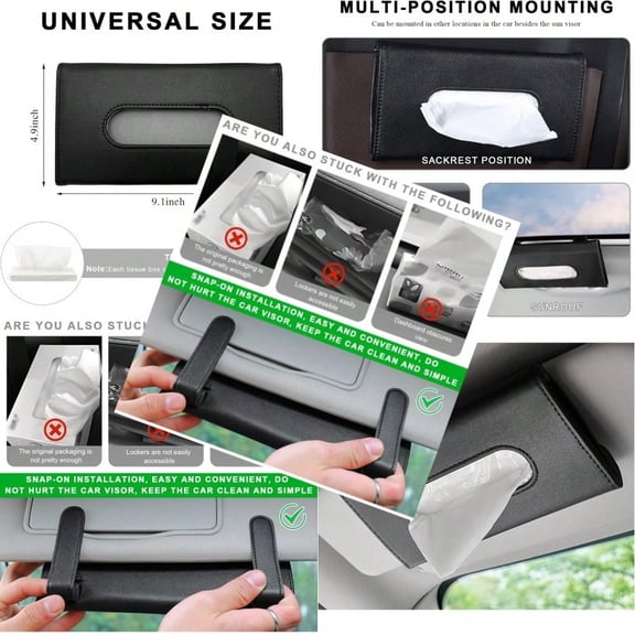 Car Tissue Holder Vehicle Sun Visor Napkin Box Hanging Paper Towel Dispenser With Tissues Refill Leather Backseat Paper Towel Case Visor Napkin Storage Holder For Most Cars Black