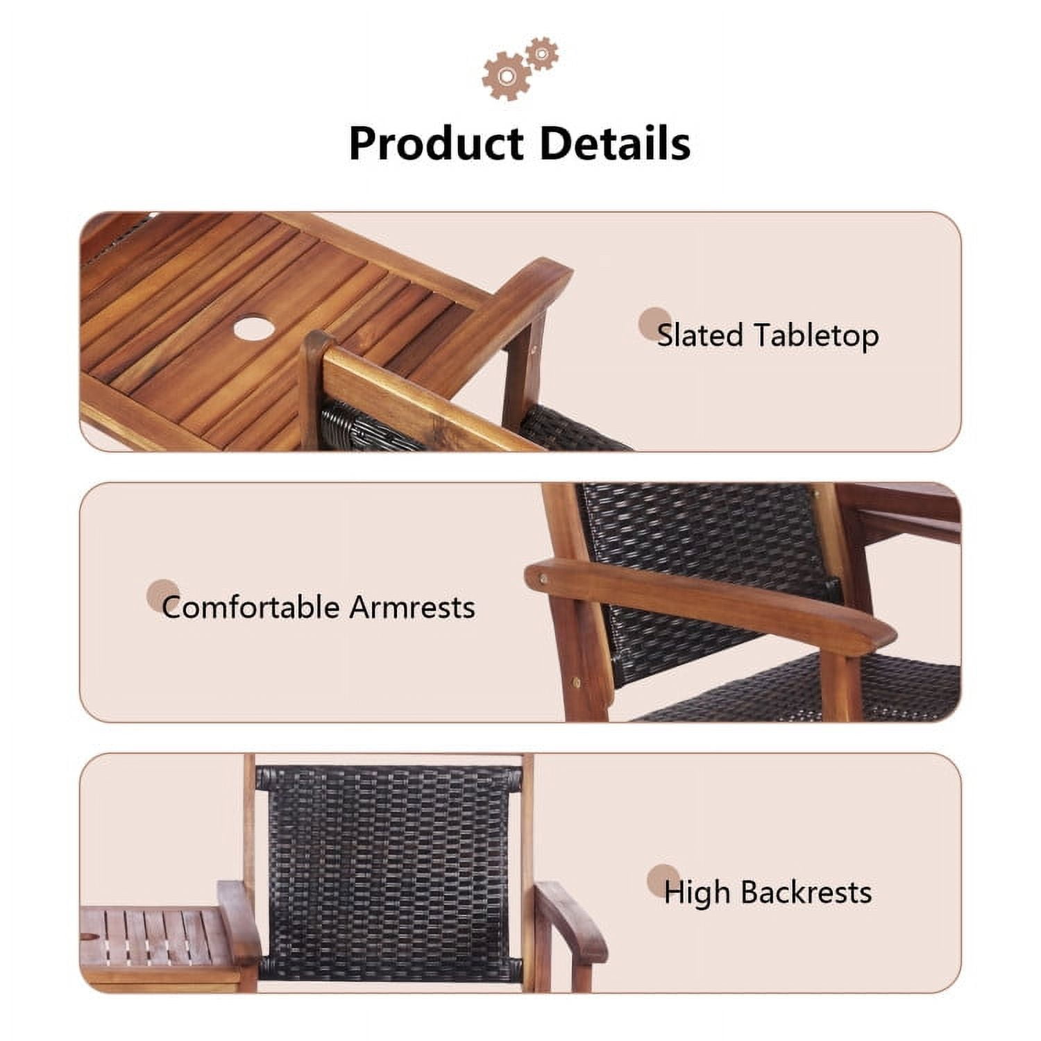 Aimee Lii 2-Seat Patio Rattan Acacia Wood Chair with Coffee Table, Modern Patio Furniture Aimee Lii 2-Seat Patio Rattan Acacia Wood Chair with Coffee Table, Modern Patio Furniture