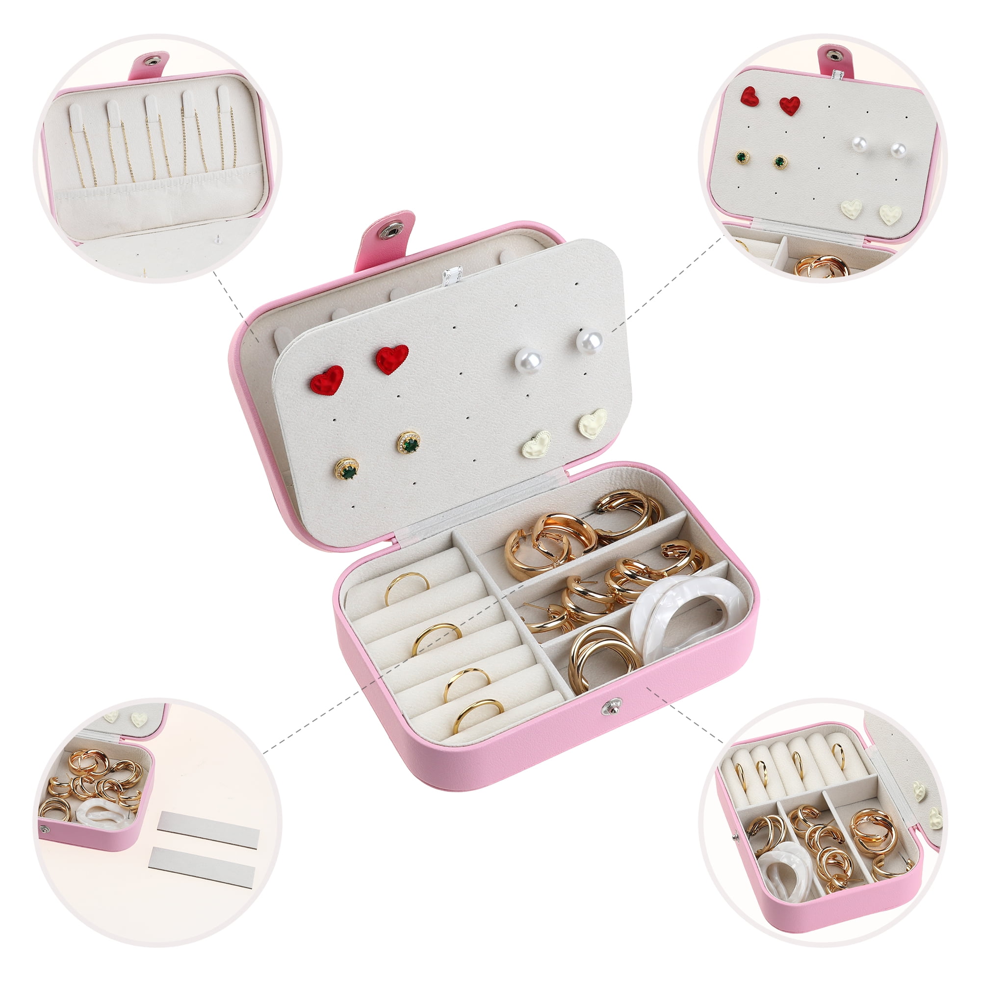 Unique Bargains Jewelry Box Small PU Leather Jewelry Organizer Case Storage Display Holder Light Pink