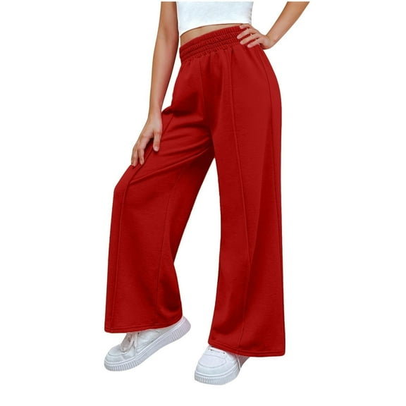 SERTG Kids Linen Wide Leg Pants Fall Winter Comfortable Breathable Casual Loose Waist Long Pants with Pockets for Children 4-14 Years(Red,12 Years)
