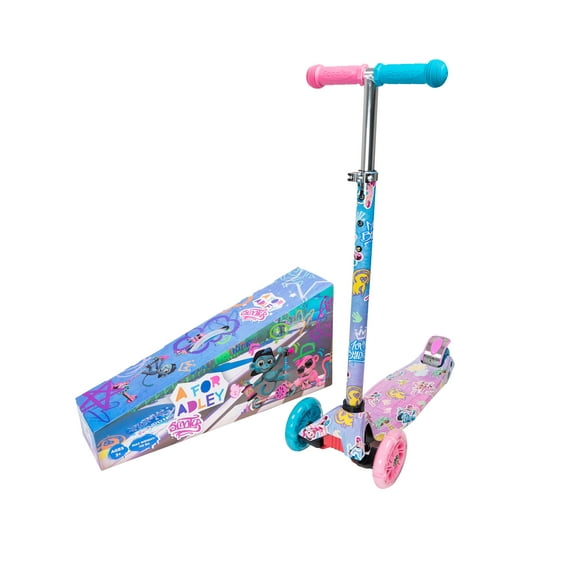 A for Adley Kick Scooter Pink and Blue Monkey Buddies 3 Light Up Wheels 110 lb Weight Limit