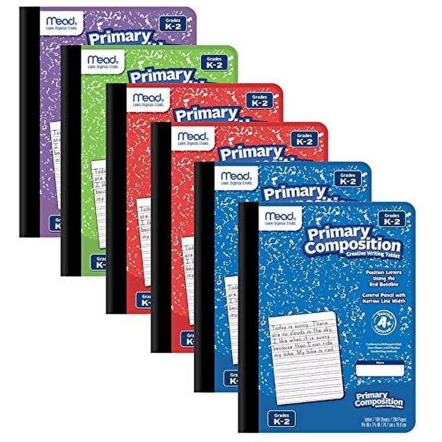 Cuaderno comp. primaria Mead K-2, 6000mlibros comp. reglas prim., color puede variar, cuaderno escritura K-2, 100 hojas