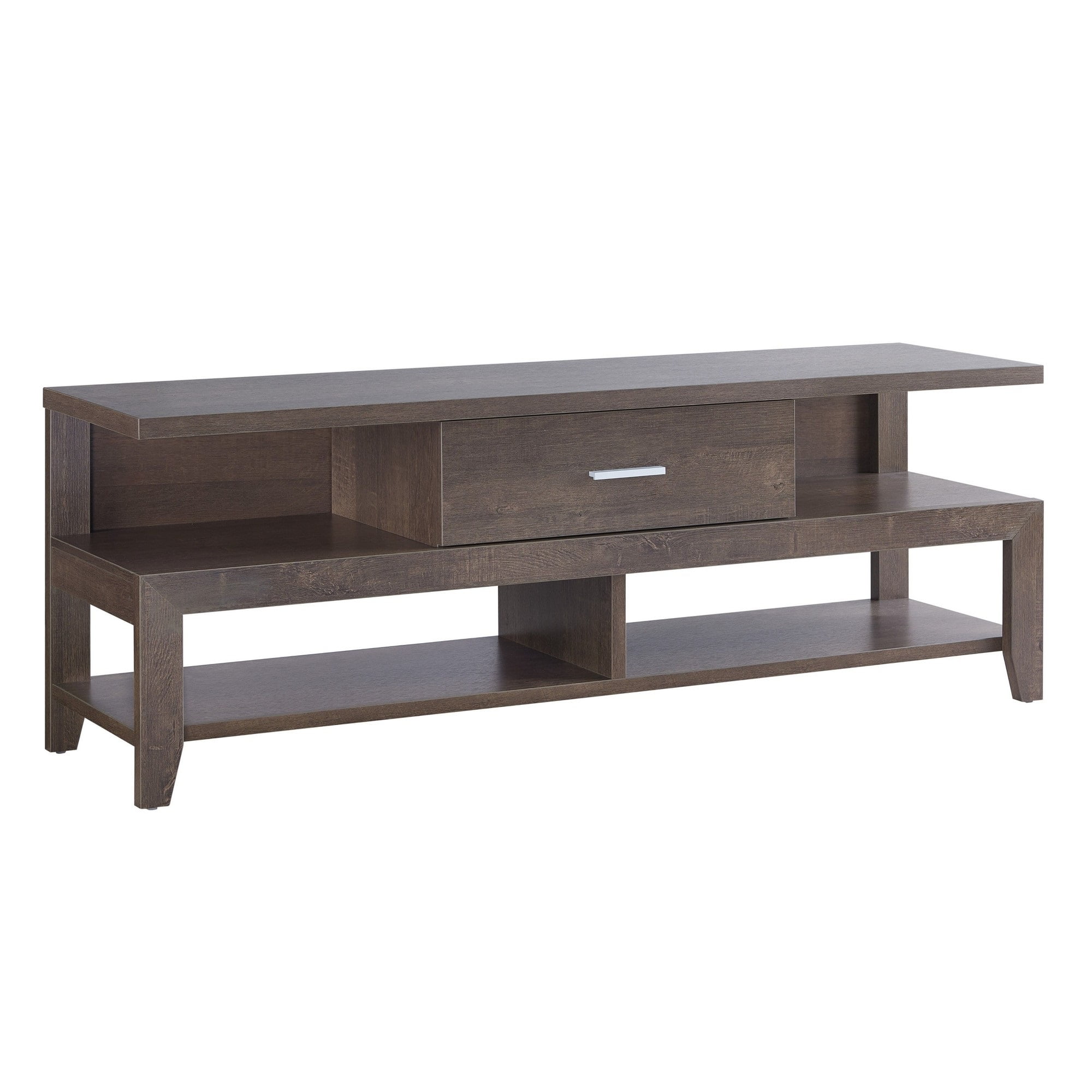 1 Drawer Wooden TV Stand with 2 Side Open Compartments, Brown Walmart