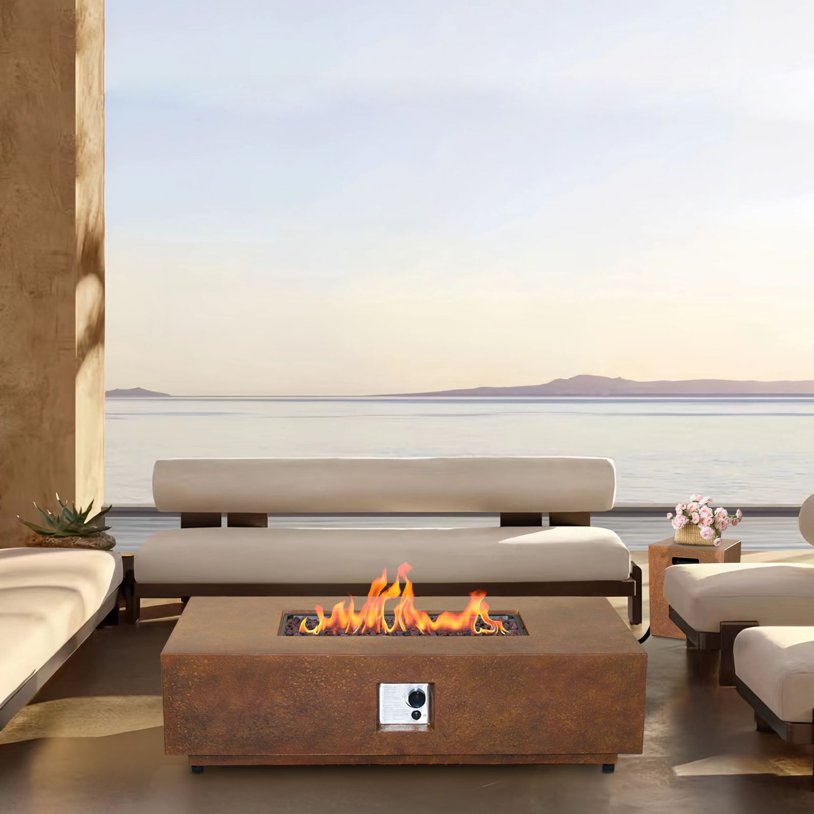 Afterglow Firepits All Terrafab External Gas Tank for Outdoor Use Rectangular 50000 Btu, Rusty Brown