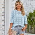 thumbnail image 3 of Defitshape Women's Soft Short Sleeve Shirt See Through Top Fashion Lightweight 3/4 Sleeve Knit Summer Sun Protection T Shirt Light Blue Blue, 3 of 4