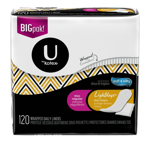 U by Kotex Lightdays Wrapped Panty Liners, Light Absorbency, Unscented