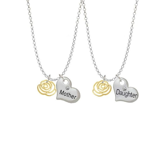 Delight Jewelry Goldtone Small Rose Outline Mother & Daughter Heart Necklaces (Set of 2), 19" 2"