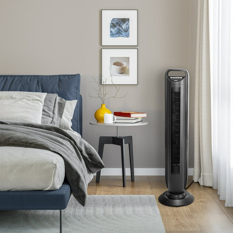 Seville Classics 11.01 in Oscillating Tower Fan, 5-Speed, Black