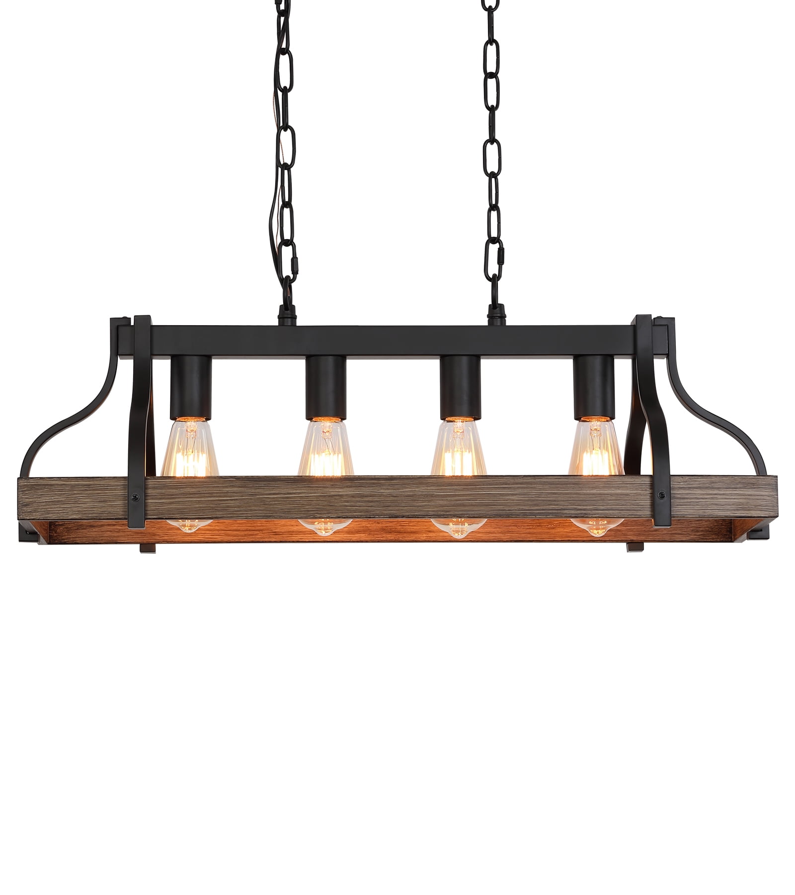 Q&S 4Light Industrial Metal Pot Hanging Rack Chandelier Imitation Wood Grain Linear Pendant