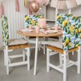 thumbnail image 3 of Summer Lemon Fruit Chair Covers Set of 8 White Flowers Blue Stripes Leaf Chair Back Covers Stretch Removable Washable Slipcovers Protector for Dining Room Kitchen Party Decor, 3 of 9