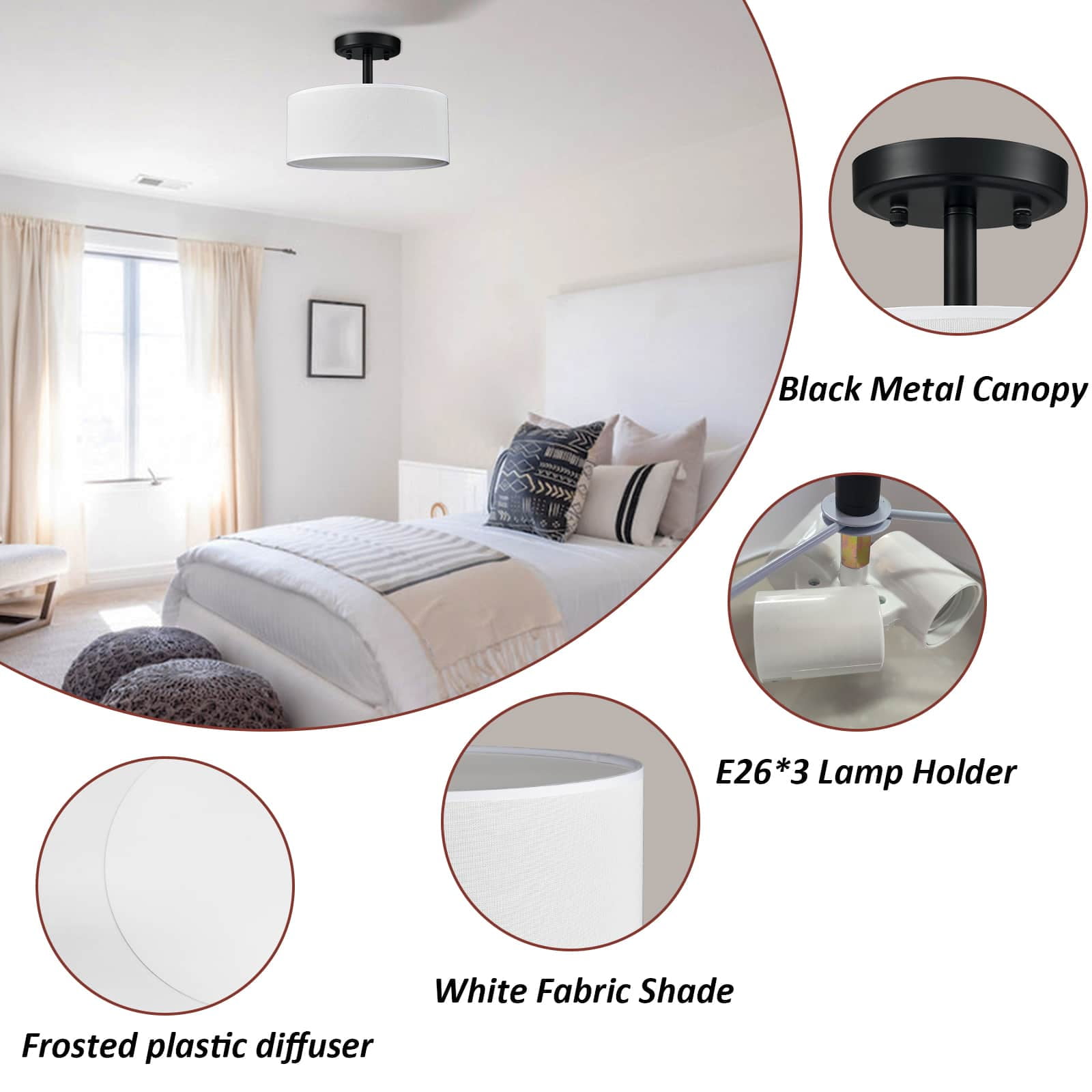 Modern Black Light Fixture Ceiling Mount Flush Mount Drum Ceiling Light