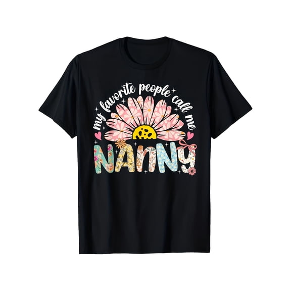 Women's Black Floral Graphic My Favorite People Nanny T-Shirt