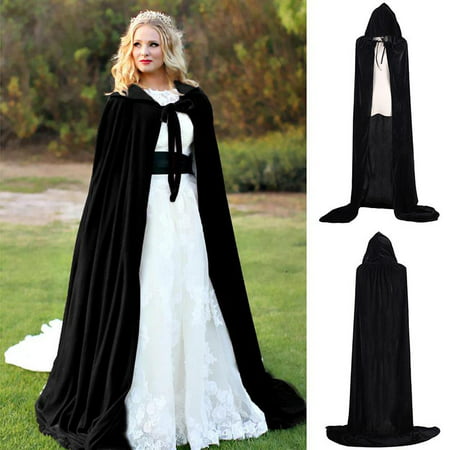 Halloween Hooded Velvet Cloak Robe Medieval Witchcraft Cape Robe Costume Adult Cosplay Outwear