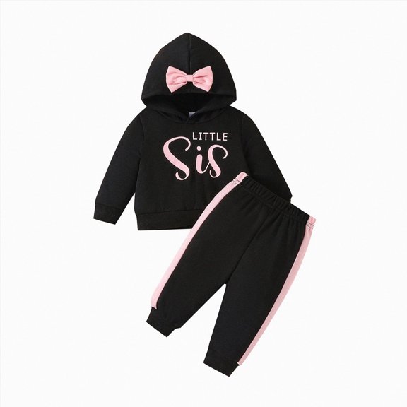 Splozh Baby Fall Clothes 6 12 18 24 Months 2T 3T Big Sister Little Sister Matching Outfit Letter Long Sleeve Hoodies Sweatshirt Tops Pants Set,Black,2-3 Years