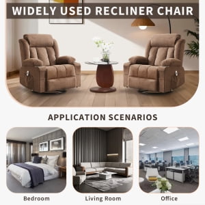 TEQIN Massage Swivel Recliner Chair,Oversized Rocker Recliner with Massage and Lumbar Heat Ergonomic Rocker Chair,Recliner Chairs w/Remote Control, Side Pocket, 2 Cup Holders, USB Charge Port