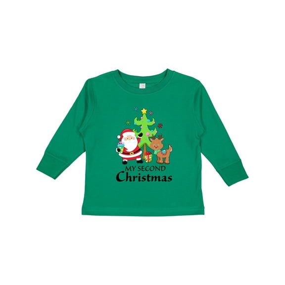Inktastic My 2nd Christmas with Santa Reindeer and Tree Boys or Girls Long Sleeve Toddler T-Shirt