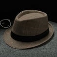 thumbnail image 2 of Prolriy Panama Hat Men Fedora Hats Men and Women Retro Jazz Hat Striped Print British Sun Hat Travel Sun Hats for Women Brown, 2 of 3