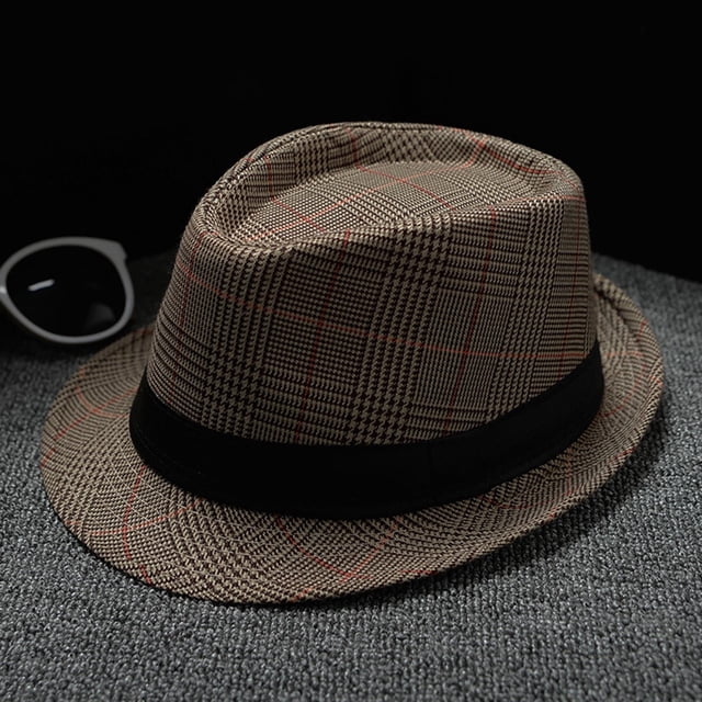 Chapeaux de Soleil à Moins de 10 $ Brun Hommes et Femmes Chapeau Jazz Rétro Imprimé à Rayures Chapeau de Soleil Britannique Chapeau de Soleil de Voyage